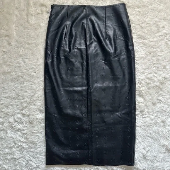 ROTATE Birger Christensen Skirt Leeds Pencil Midi Faux Leather Logo Black 8 - Picture 4 of 12